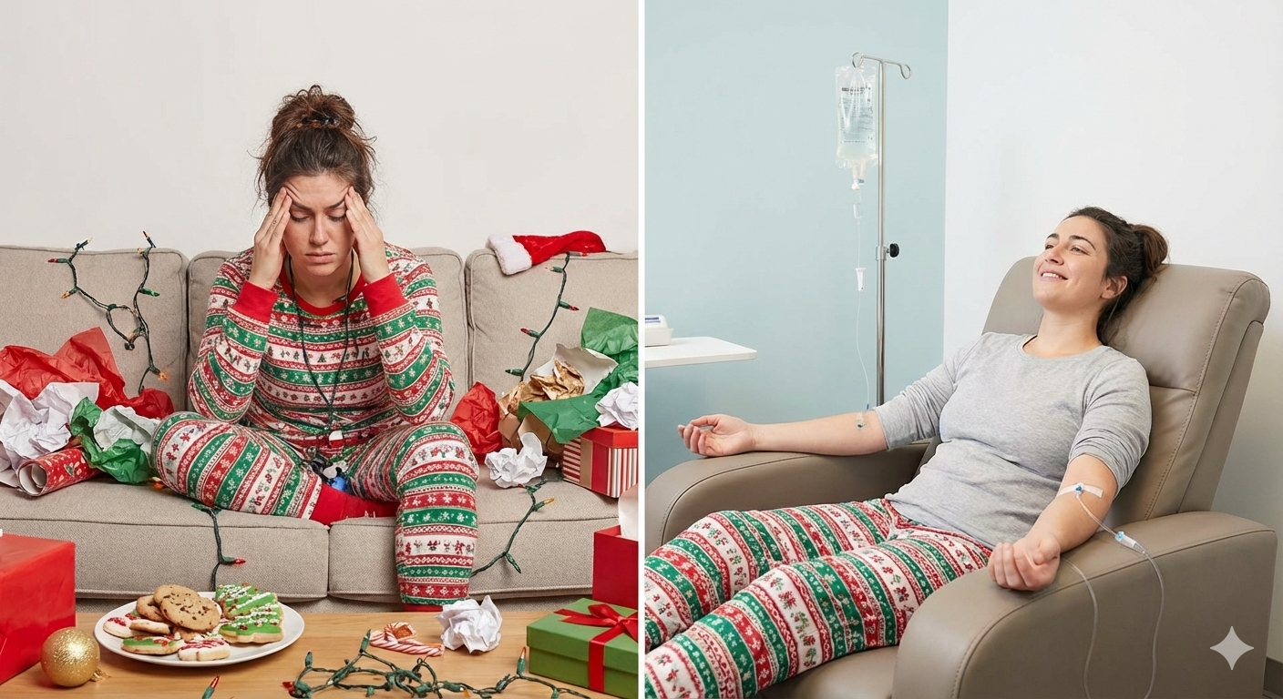 receiving a nervous system reset iv after holiday burnout